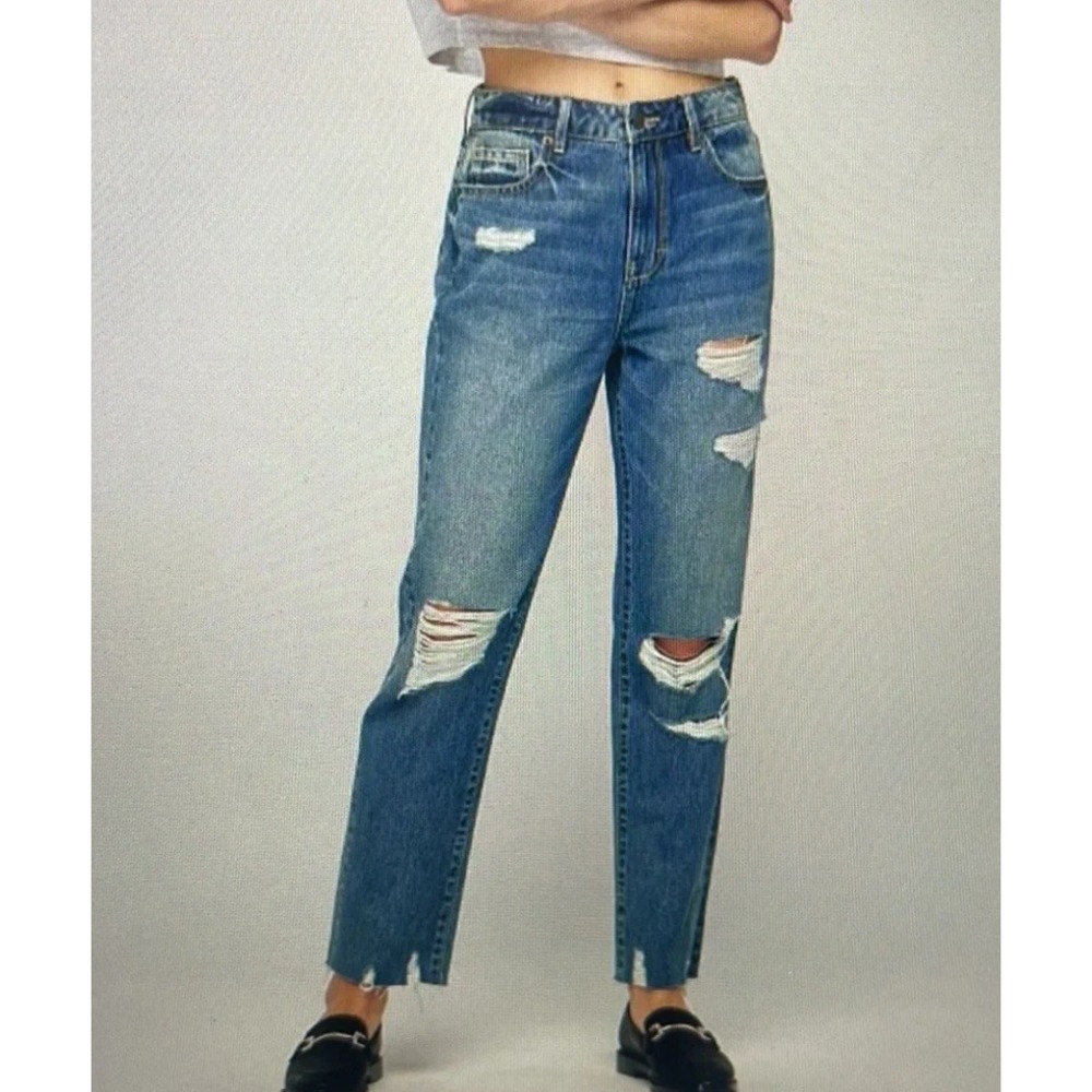 Hidden Jeans Straight Leg Size 29 Distressed Ripped Raw Hem Denim Grunge Retro